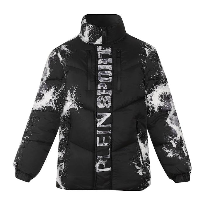 men black splash print puffer jacket