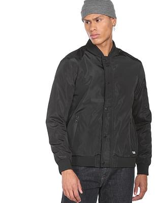 men black stand collar solid bomber jacket