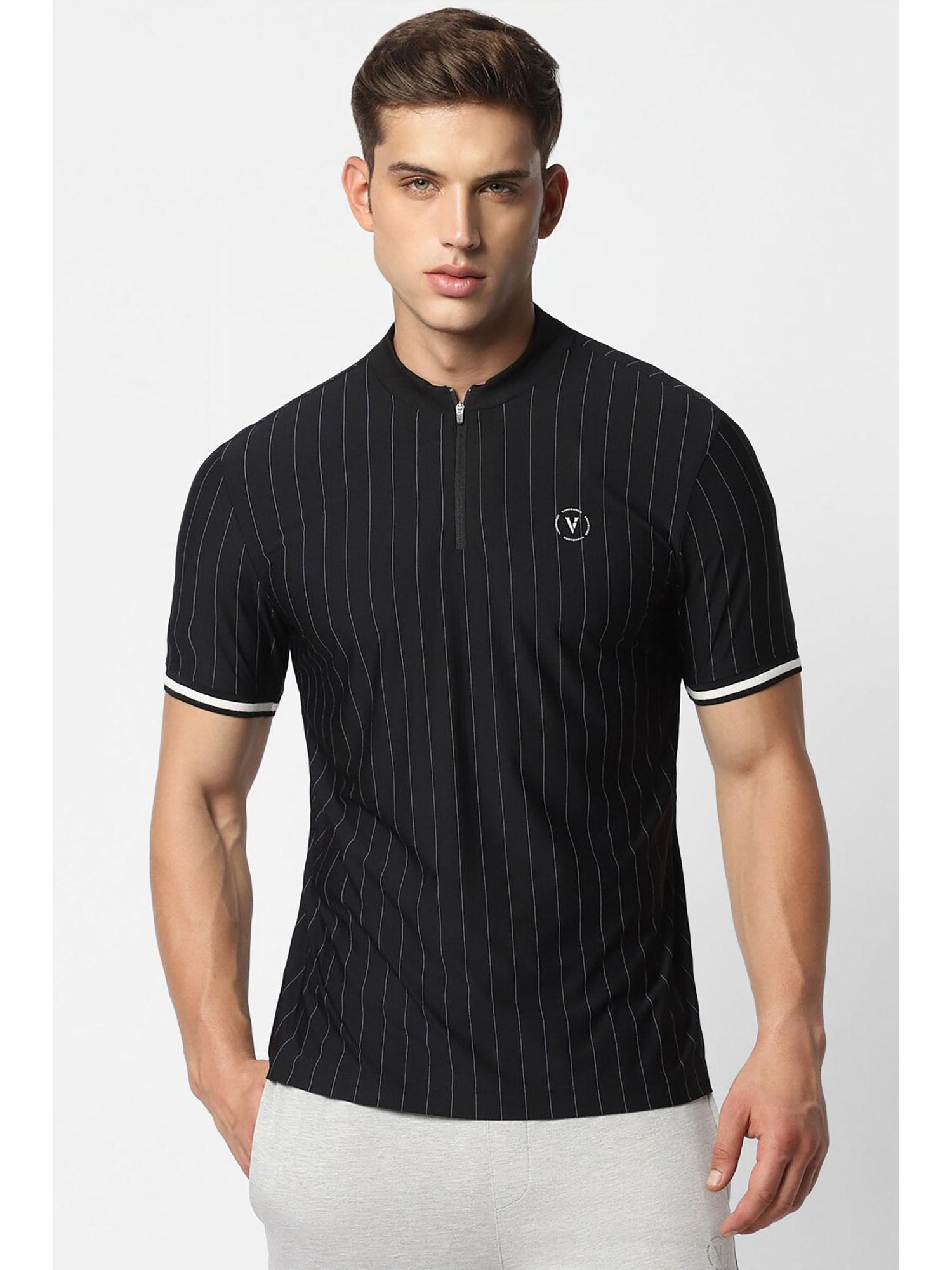 men black stripe round neck t-shirt