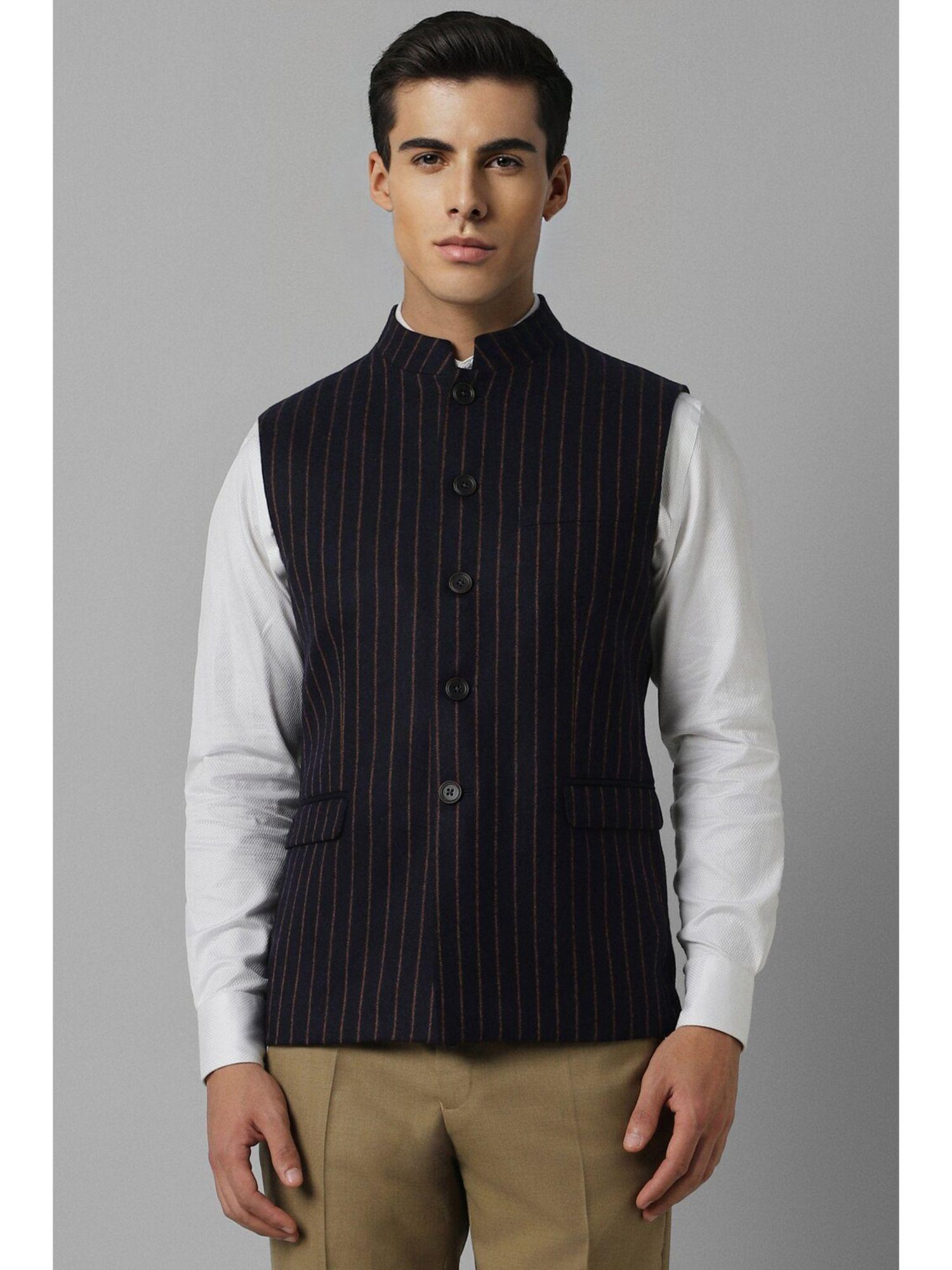 men black stripe slim fit party nehru jacket