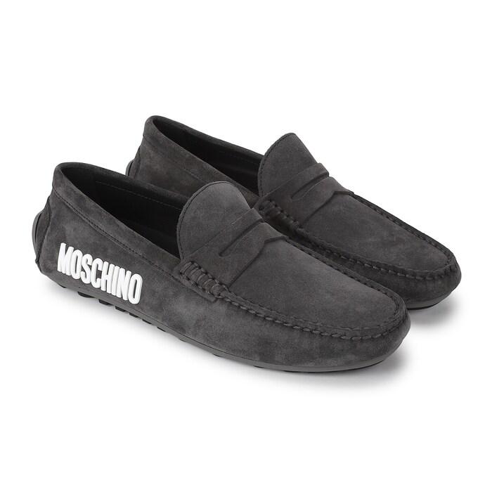 men black suede-finish side branding driving shoes