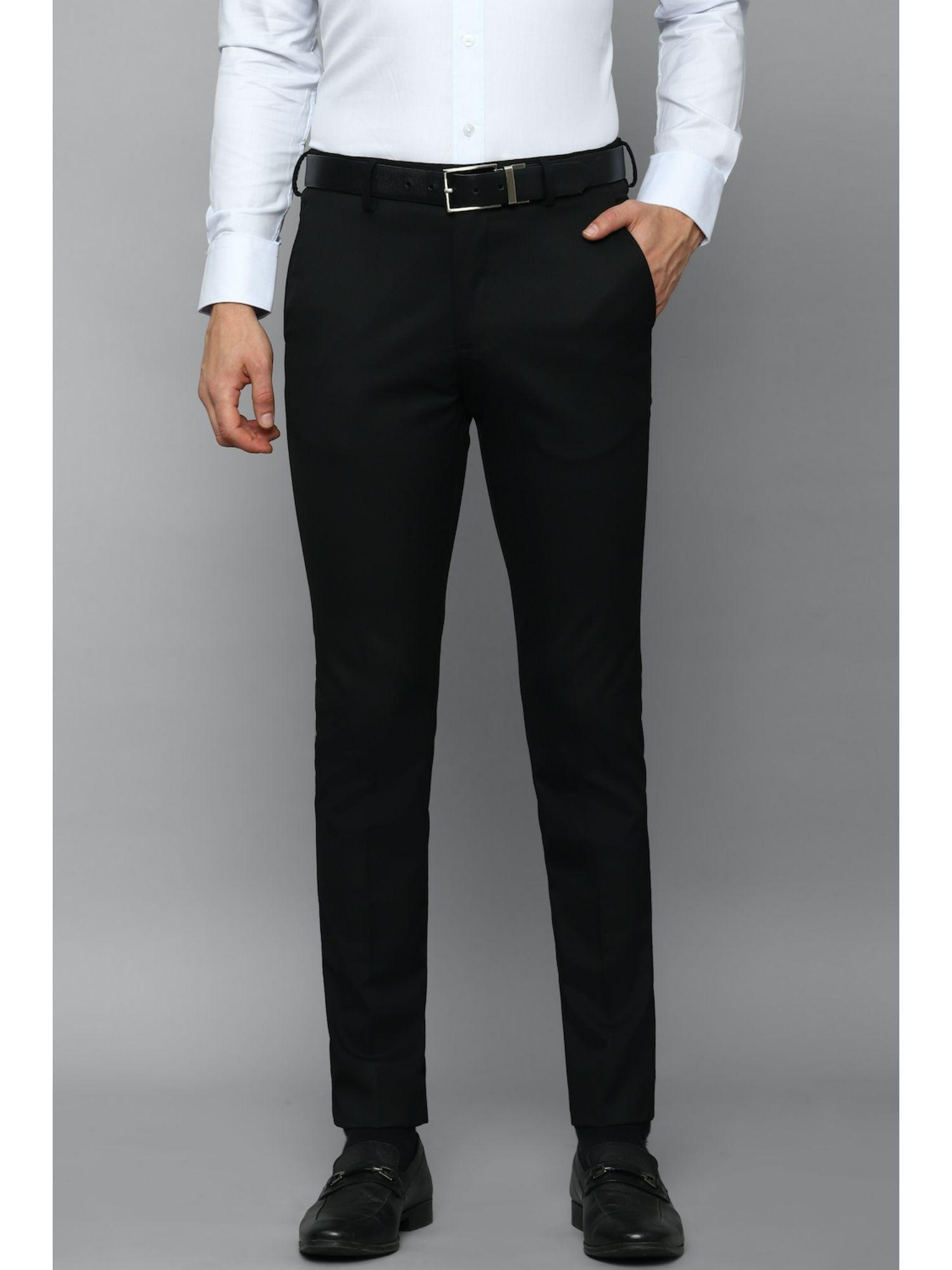 men black super slim fit solid flat front formal trousers