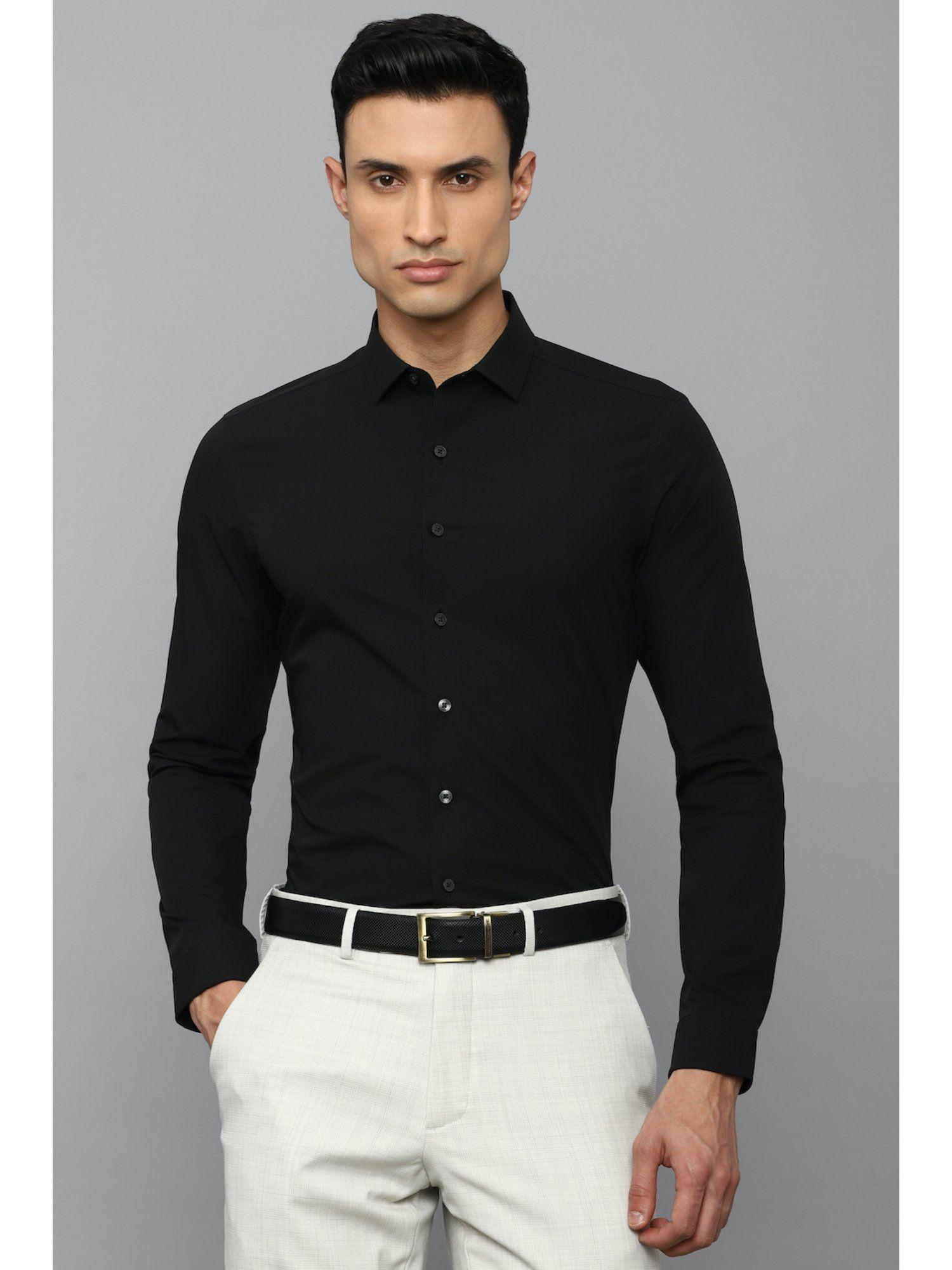 men black super slim fit solid full sleeves formal shirt