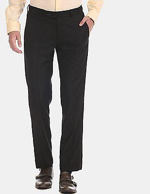men black tailored regular fit checked formal trousers