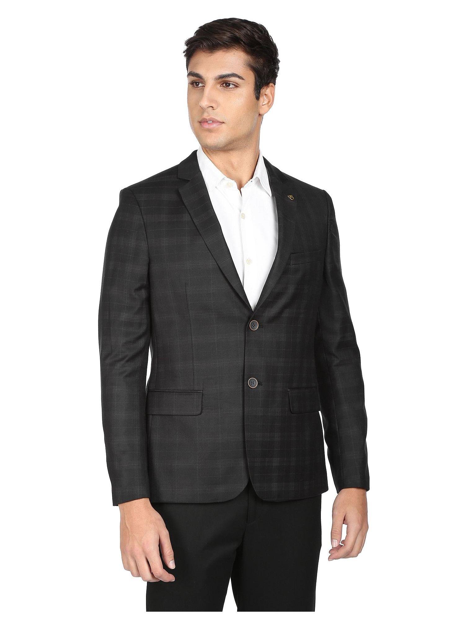 men black tailored regular fit plaid check blazer