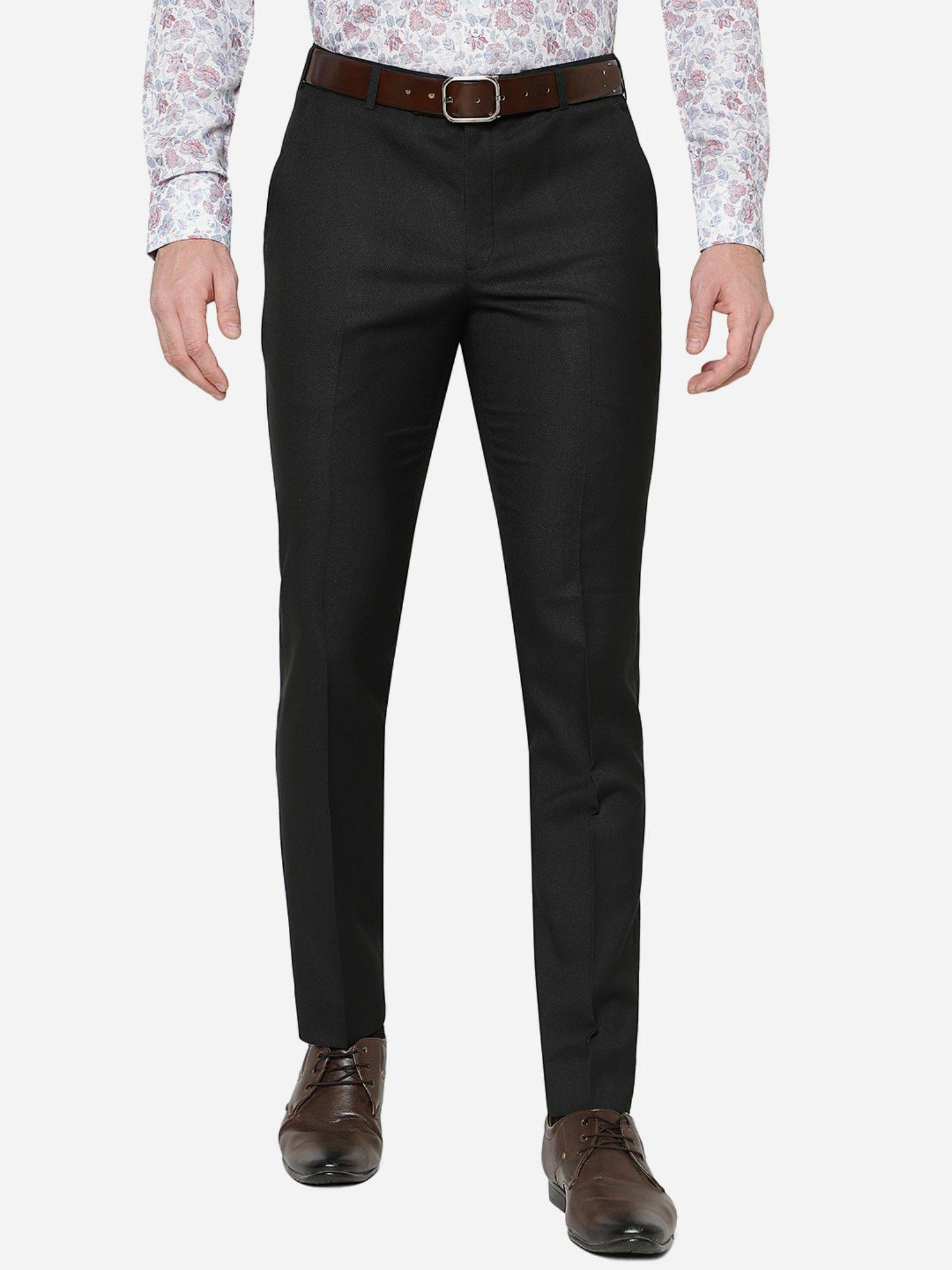 men black terry rayon super slim fit solid formal trouser