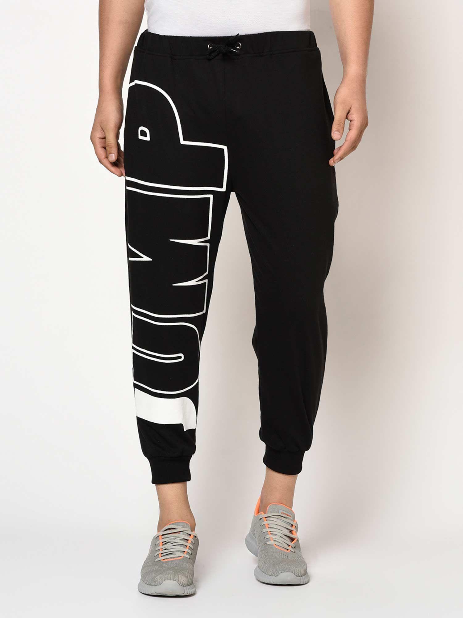 men black terry with placement print on bottom jogger