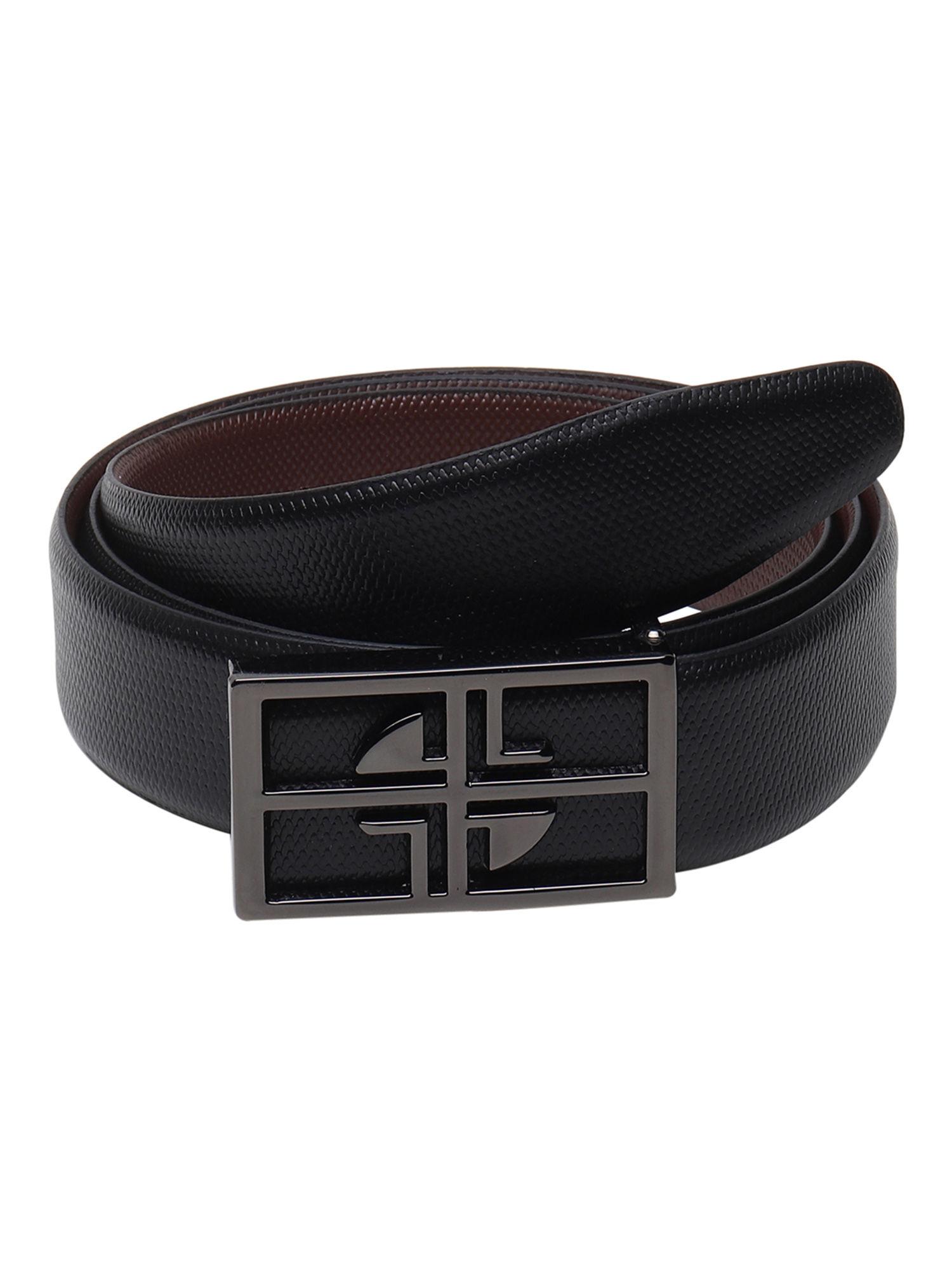 men black textured genuine leather semi formal belt