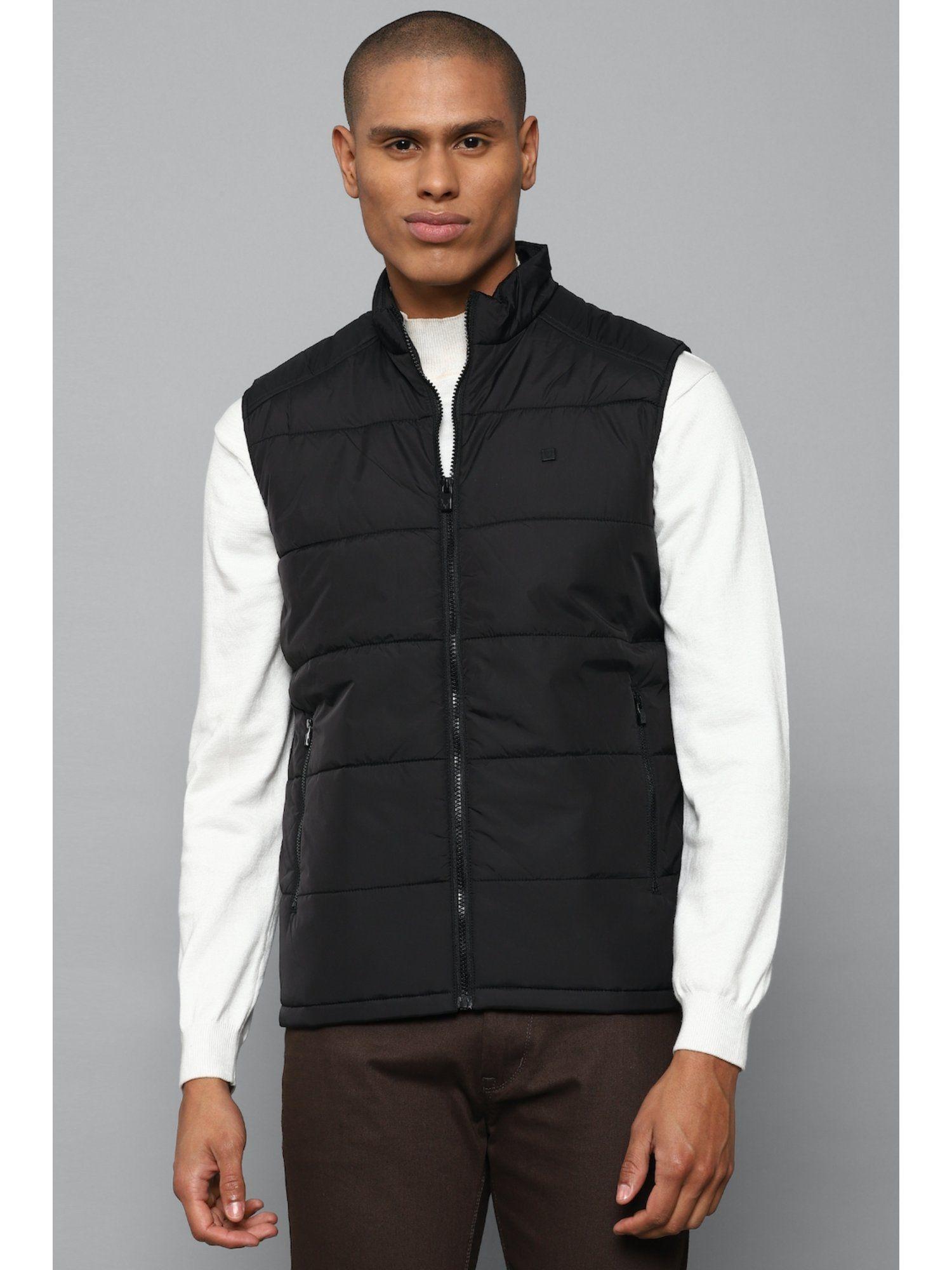 men black textured sleeveless casual jacket