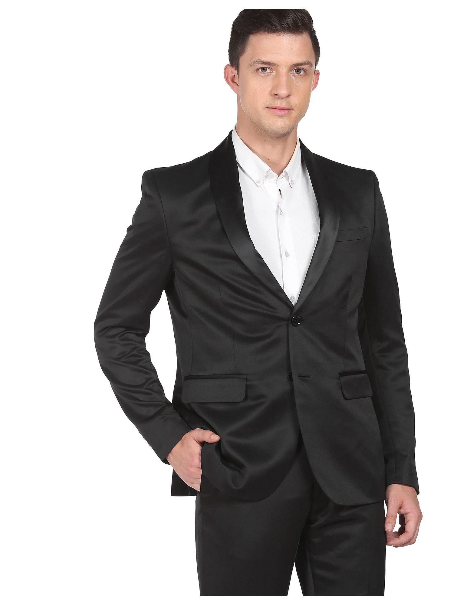 men black twill solid tailored fit two piece suit (set of 2)