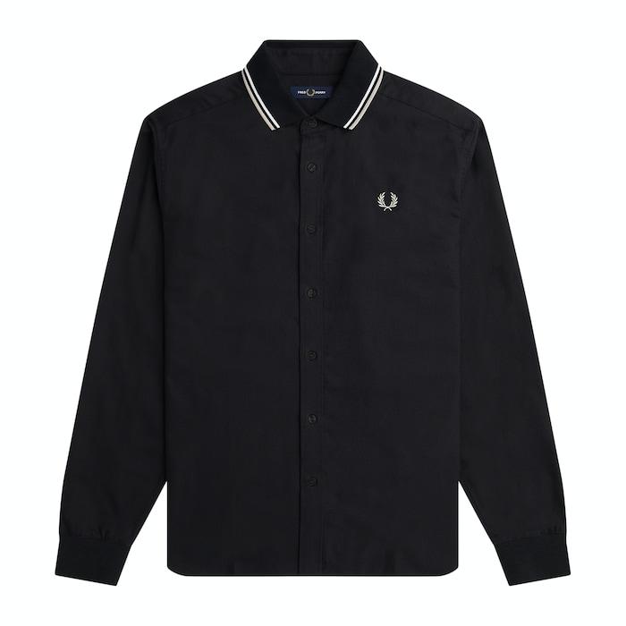 men black twin-tipped collar logo shirt