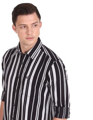 men black vertical stripe manhattan slim fit casual shirt