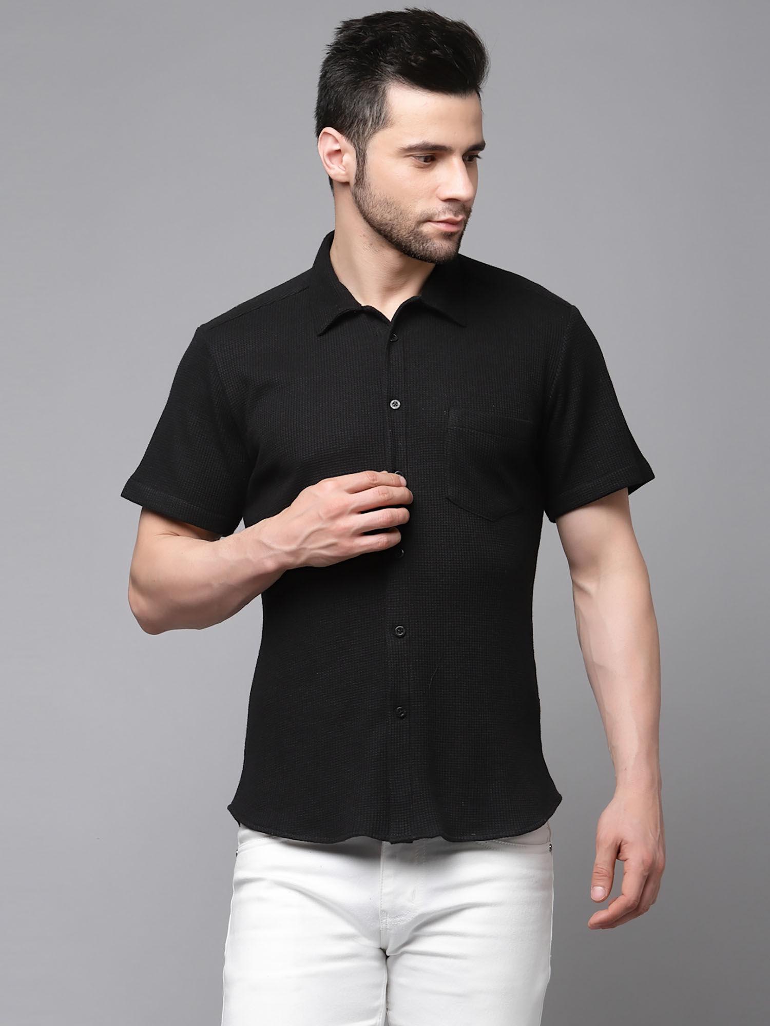 men black waffle knit shirt