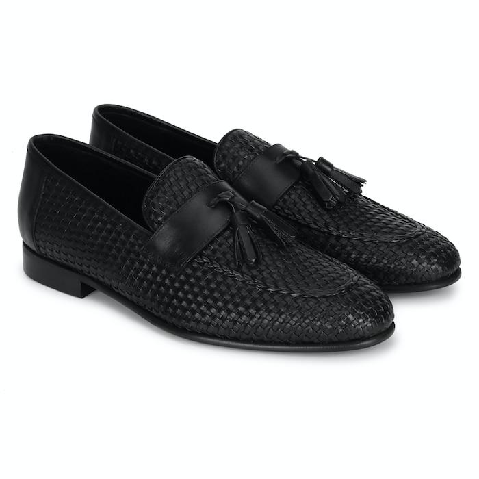 men black woven taseel detailed loafers