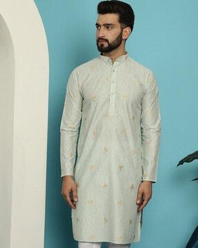 men block print regular fit long kurta