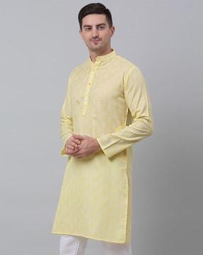 men block print regular fit long kurta