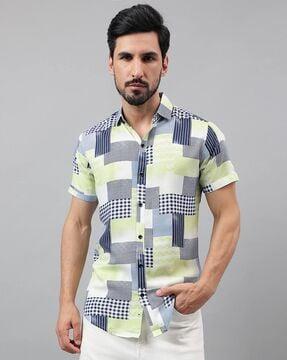 men block print regular fit shirt