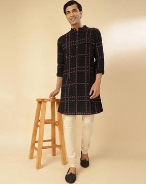 men block print relaxed fit long kurta