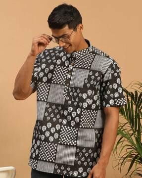 men block print short kurta