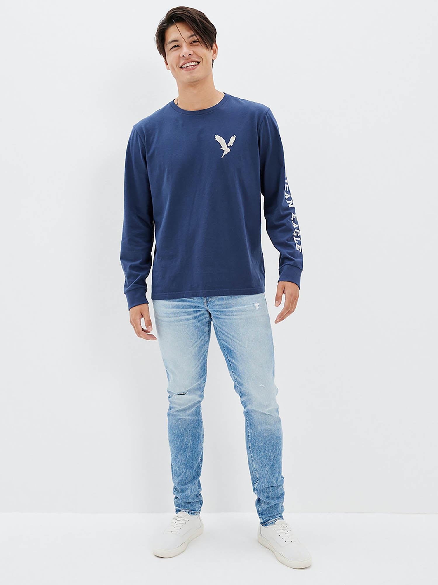 men blue air flex+ distressed athletic skinny jeans