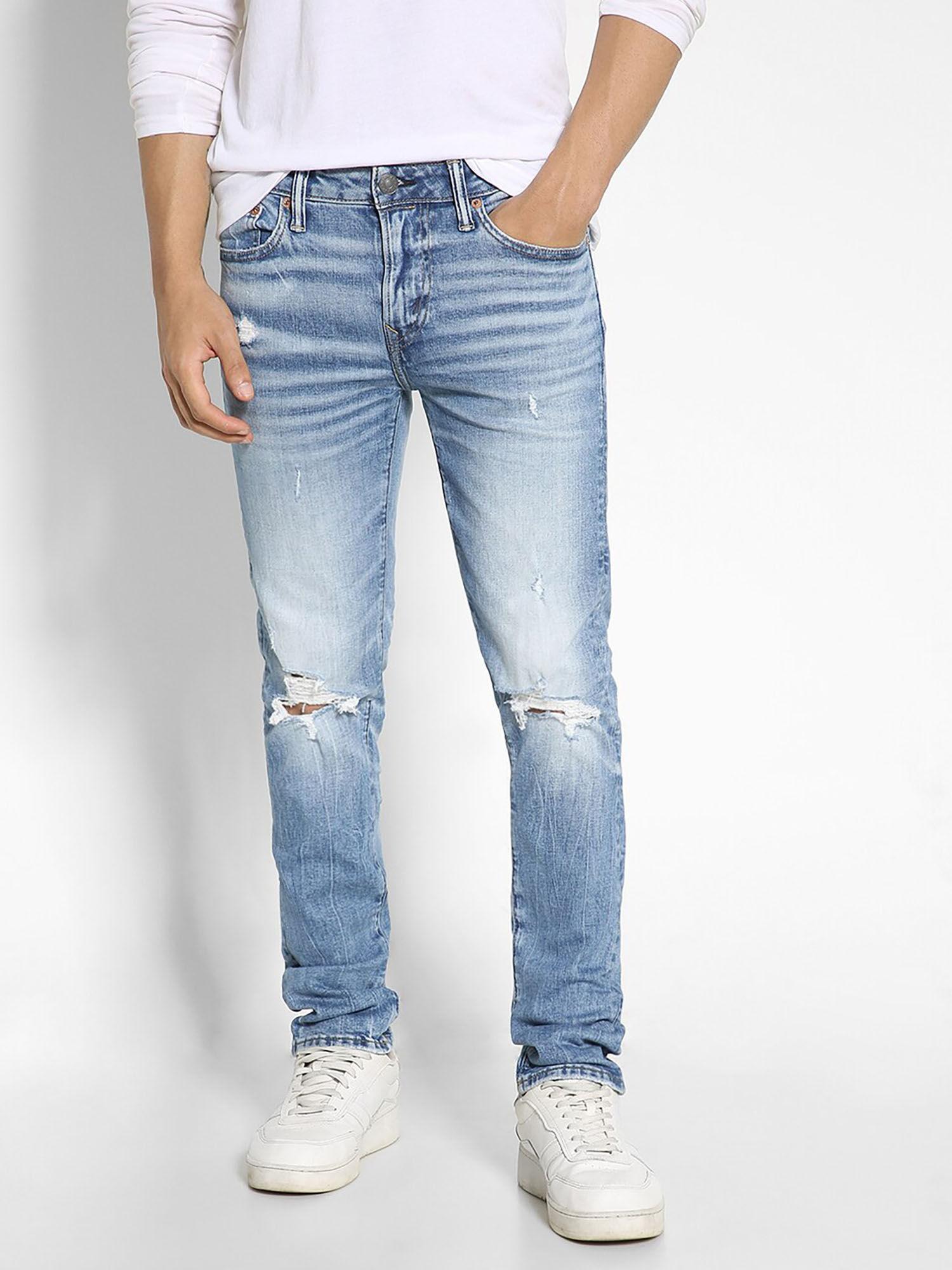 men blue airflex+ ripped slim jeans