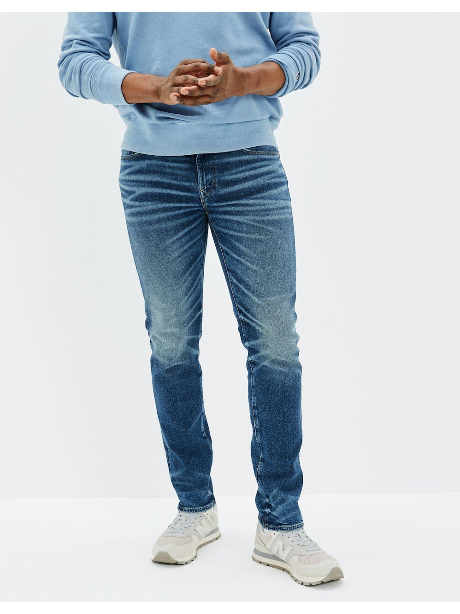 men blue airflex slim straight jeans