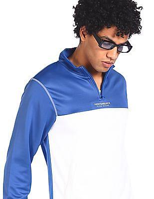 men blue and white high neck colour block sweatshirt