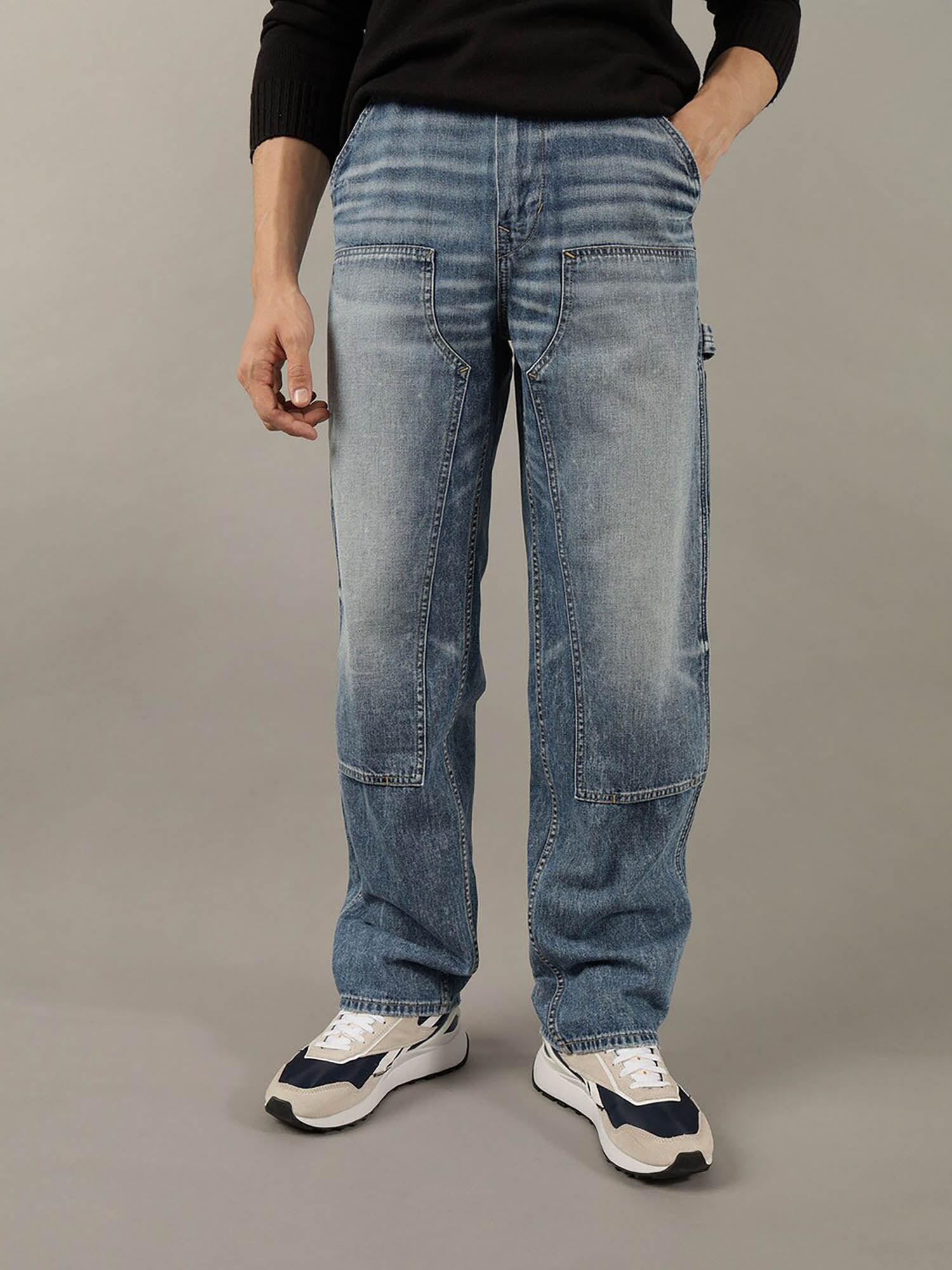 men blue athletic loose fit carpenter jeans