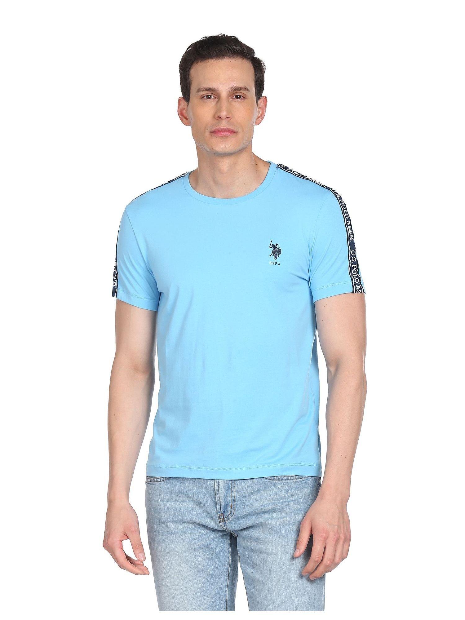 men blue brand tape solid t-shirt