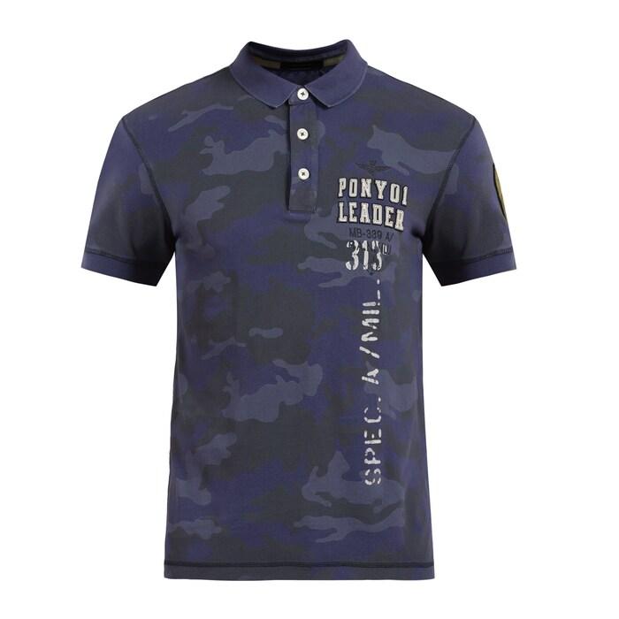 men blue camouflage chest logo polo