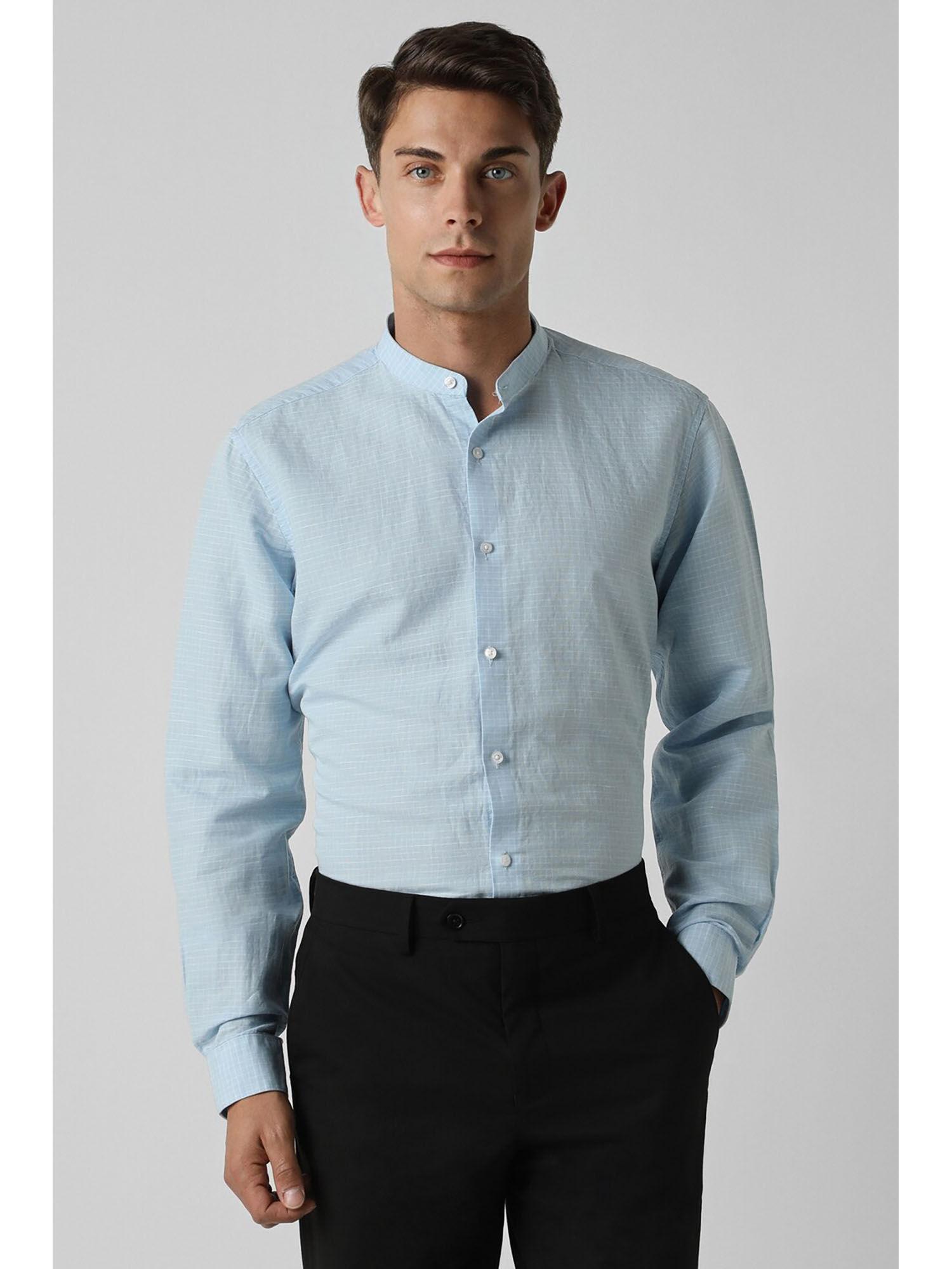 men blue check full sleeves formal shirt