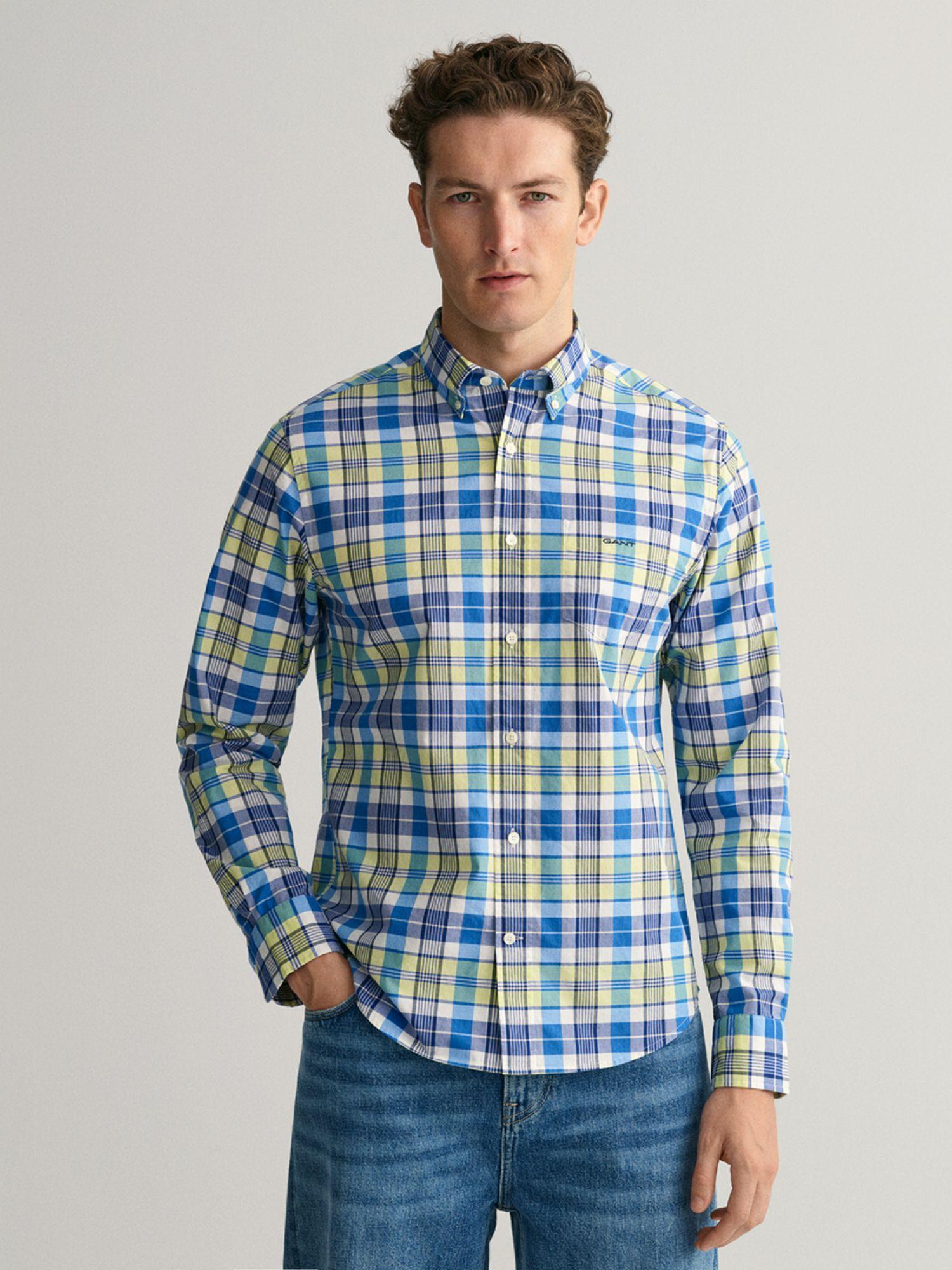 men blue check regular untucked colorful check shirt