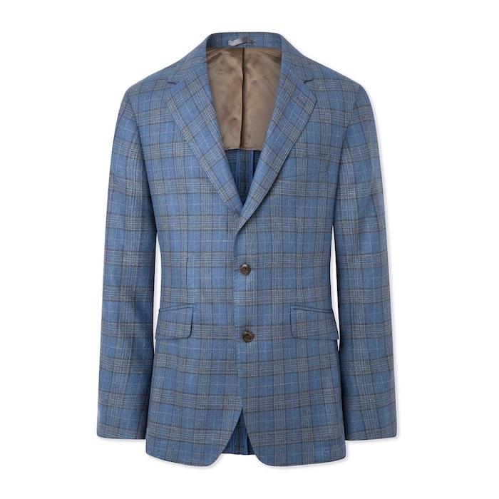 men blue chequered notch-lapel blazer