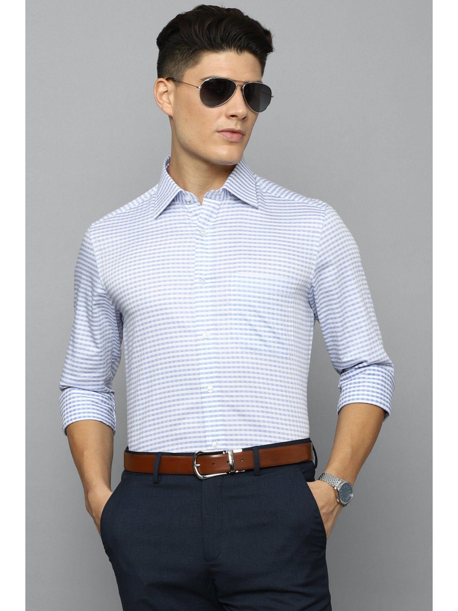 men blue classic fit check full sleeves formal shirt