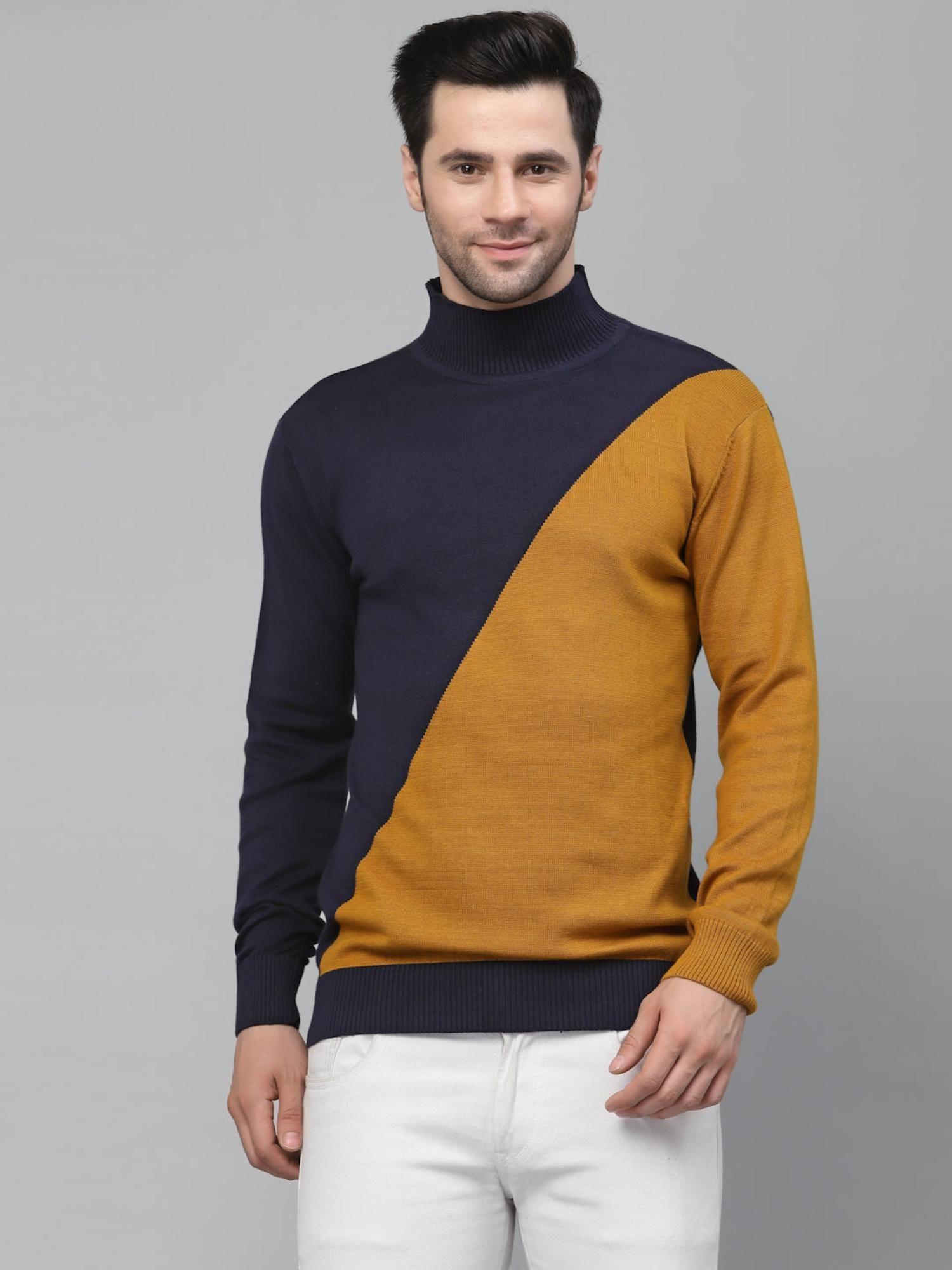 men blue colourblocked sweatshirt