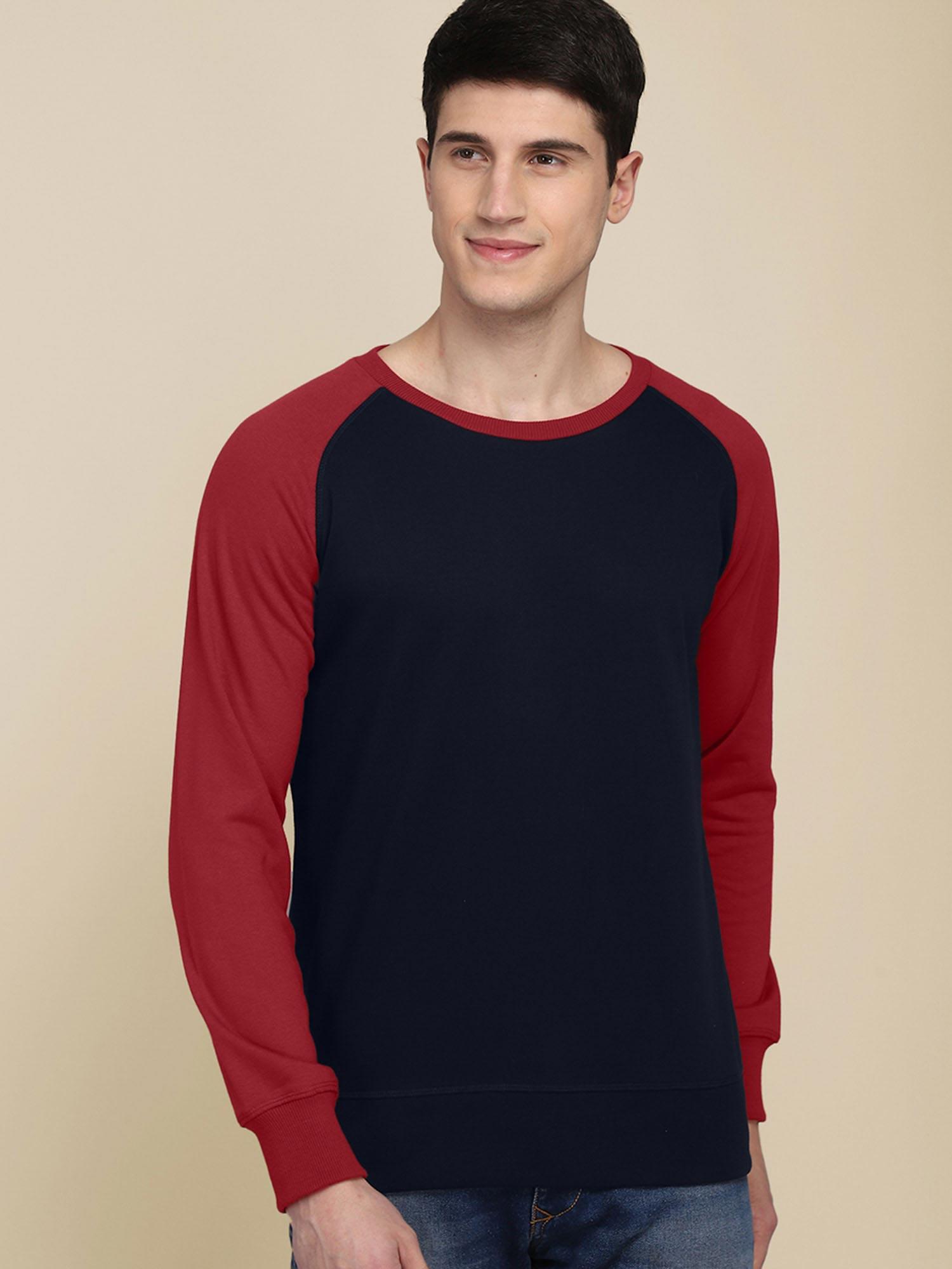 men blue coloured colorblock pullover sweatshirt