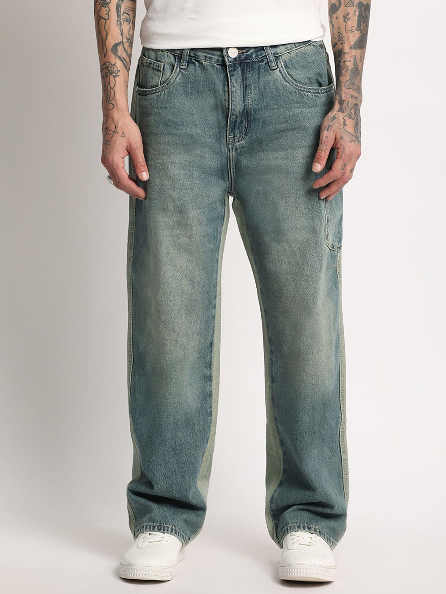 men blue cotton flared fit jean