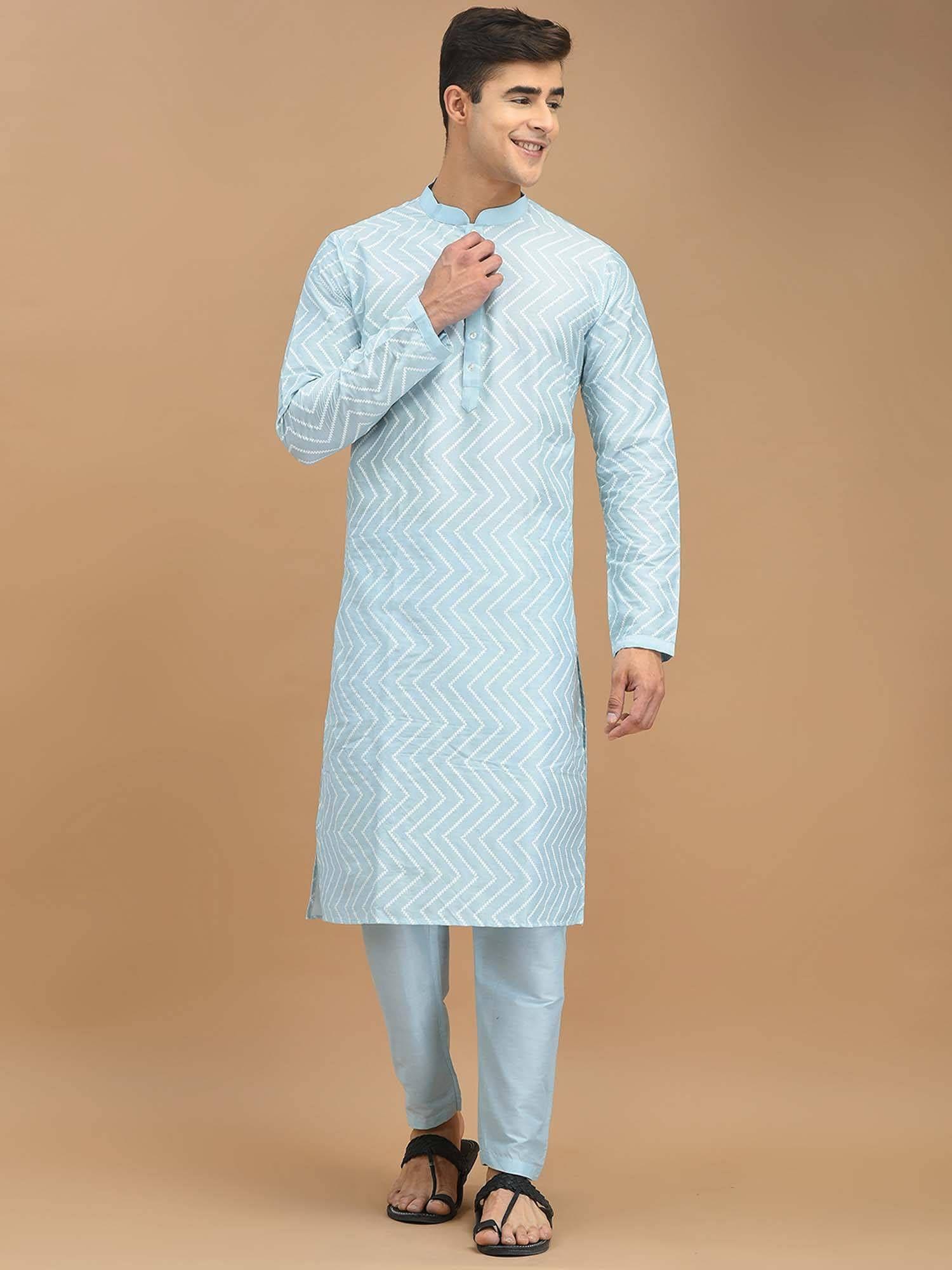 men blue cotton kurta