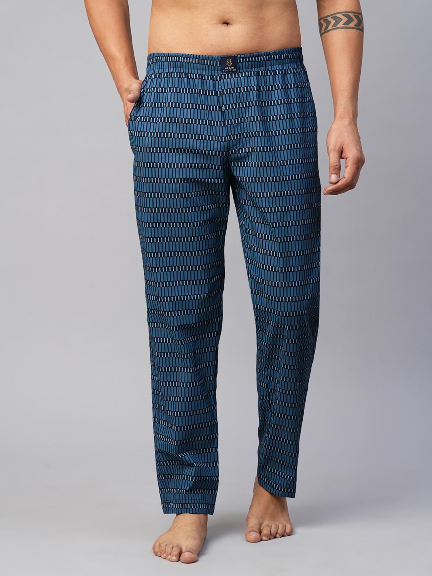 men blue cotton printed lounge pants