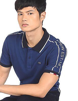 men blue cotton solid polo shirt