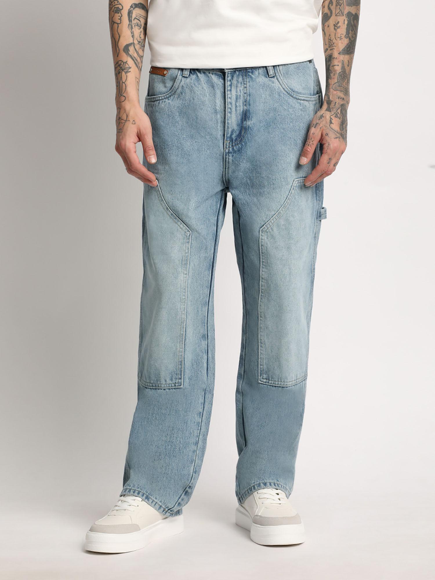 men blue cotton straight fit jean