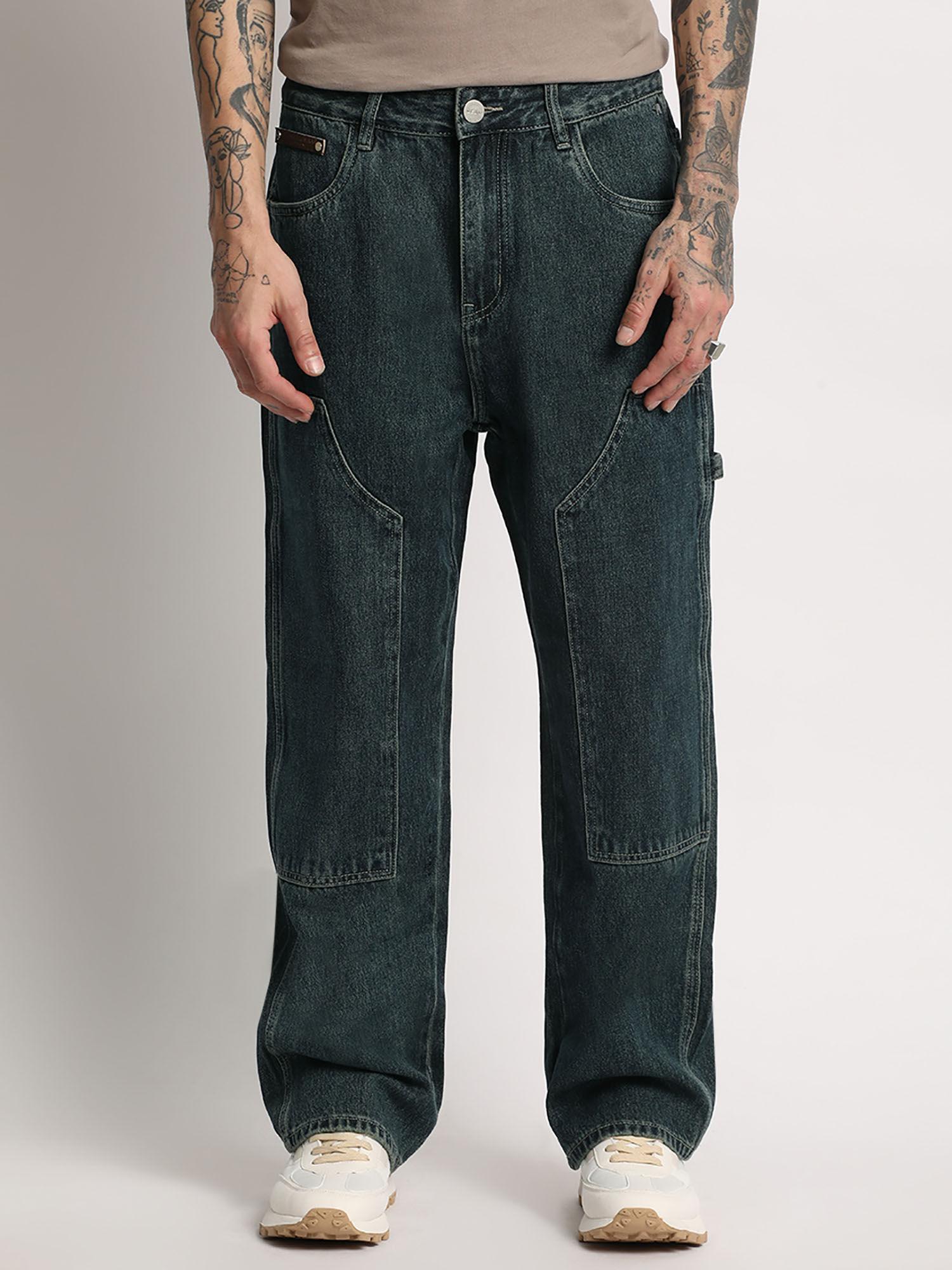 men blue cotton straight fit jean