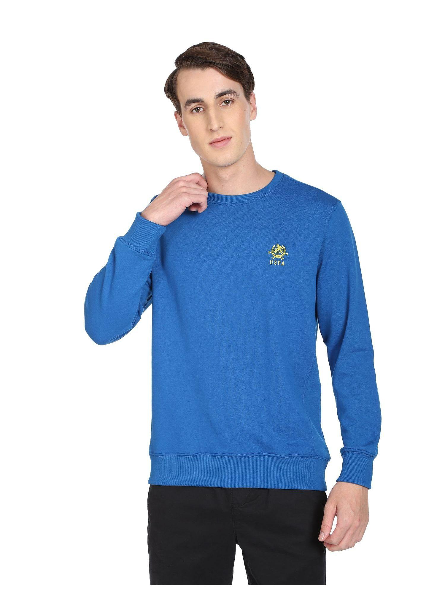 men blue crew neck solid sweatshirt