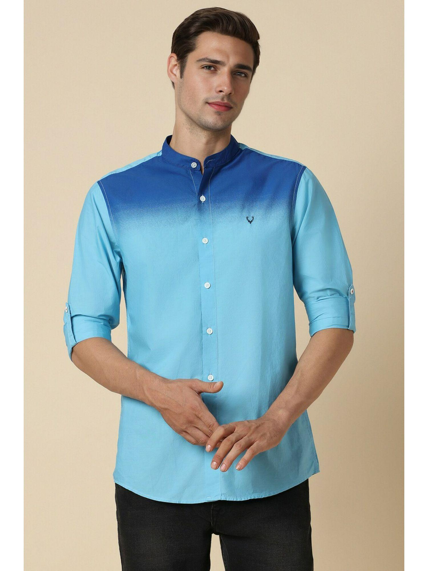 men blue custom fit solid full sleeves casual shirt