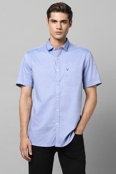 men blue custom fit textured half sleeves casual shirts