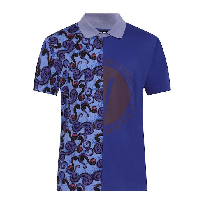 men blue cut and sew baroque polo