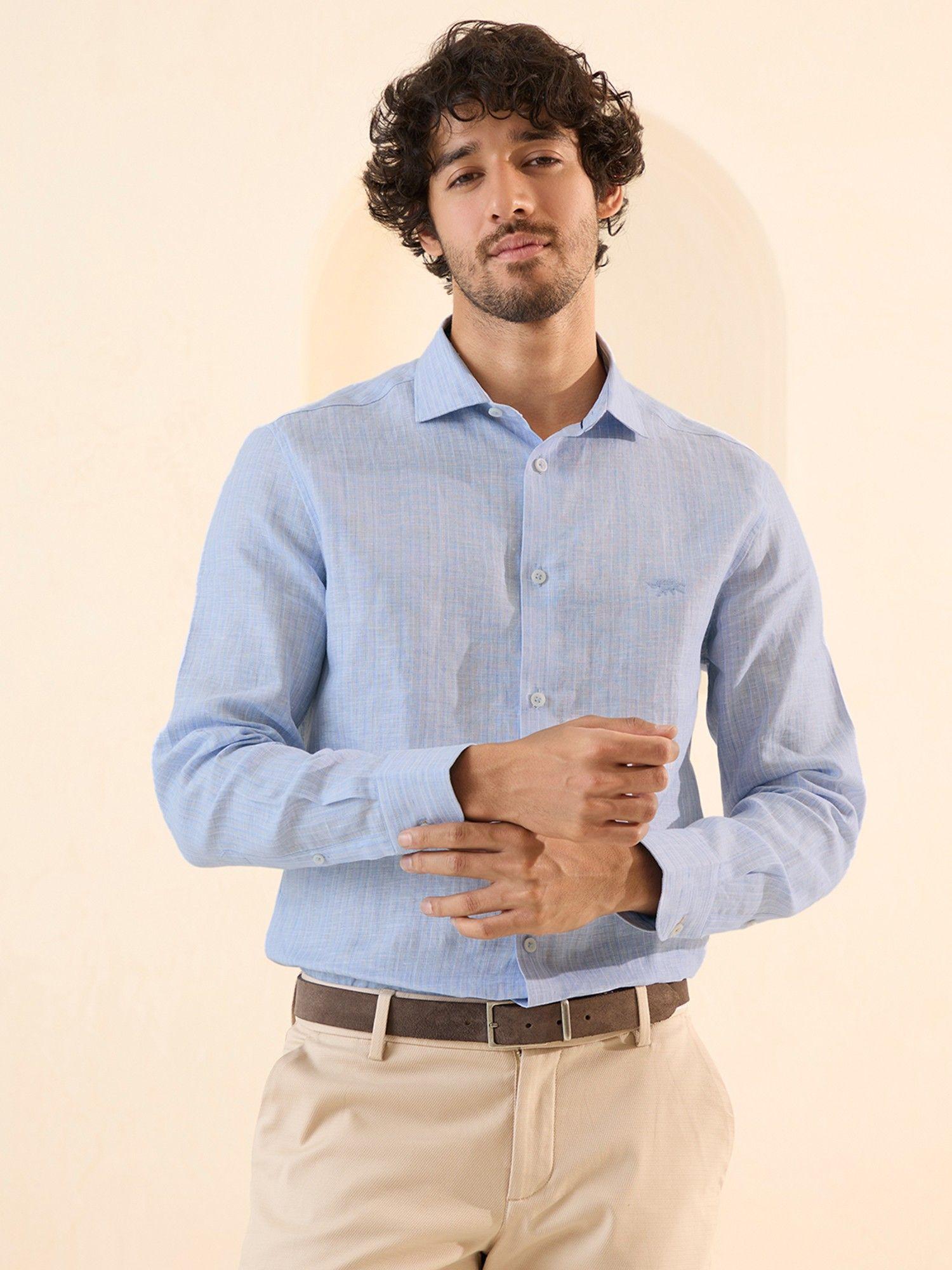 men blue cutaway shirt