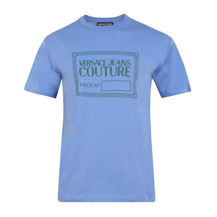 men blue front rectangle branding t-shirt