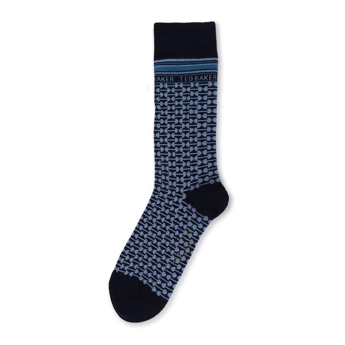 men blue geometric pattern socks