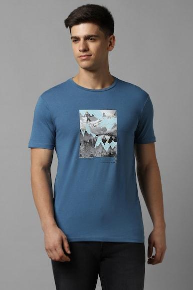 men blue graphic print crew neck graphic t-shirts